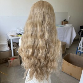 MISSWEN Lace Frontal Wigs Synthetic Hair Heat Resistant Mixed Blonde Long Wavy