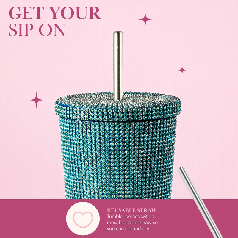 Paris Hilton Diamond Bling Water Tumbler With Lid And Straw,