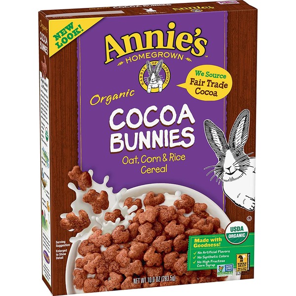 Annie's Organic Cereal, Cocoa Bunnies, Oat, Corn, Rice Cereal, 10oz Box