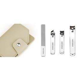 Nail Clippers with File-Portable Ultra Sharp Nail Clippers set-4-Piece Nail Clipper Set with Beautiful Leather Case - Includes Large, Small, Angled Nail Clippers and Nail File, White