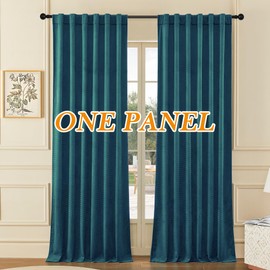 Timeper Blackout Peacock Blue Velvet Curtains, 84 inches Long Wheat Ear Pattern Room Darkening Soft Home Fashion Thermal Insulated Drapes for Bedroom,Back Tab & Rod Pocket, W52 x L84, 1 Panel