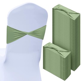 CHENGU 100 Pcs Spandex Chair Sashes Plain Bow Wedding Royal Chair Bands Without Buckle Birthday Decorations Elastic Ties Spandex Slider Sashes for Events Party Ceremony(Sage Green)
