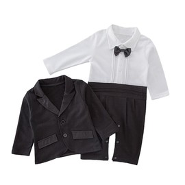 Dressy Daisy Infant Baby Boy One Piece Black Tuxedo Suit with Blazer Onesie Gentleman Romper Formal Outfit Size 3-6 Months