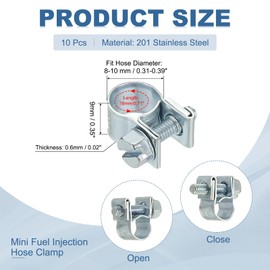 PATIKIL 10 Pcs 8-10mm Mini Fuel Injection Hose Clamps Zinc Plated Adjustable Clamp