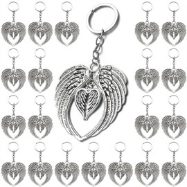 PHAETON 15PCS Silver Big Size Angel Wings Charms Keychain Double Angel Wings Key Ring for Memorial Keyring Religious Gifts Memorial Decorations