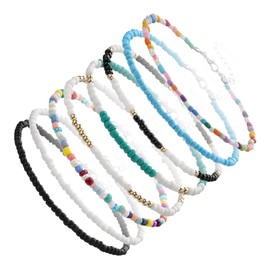 COLLBATH 8pcs Colorful Beads Anklets for Women Foot Chain Jewelry for Beach Wear and Everyday Style