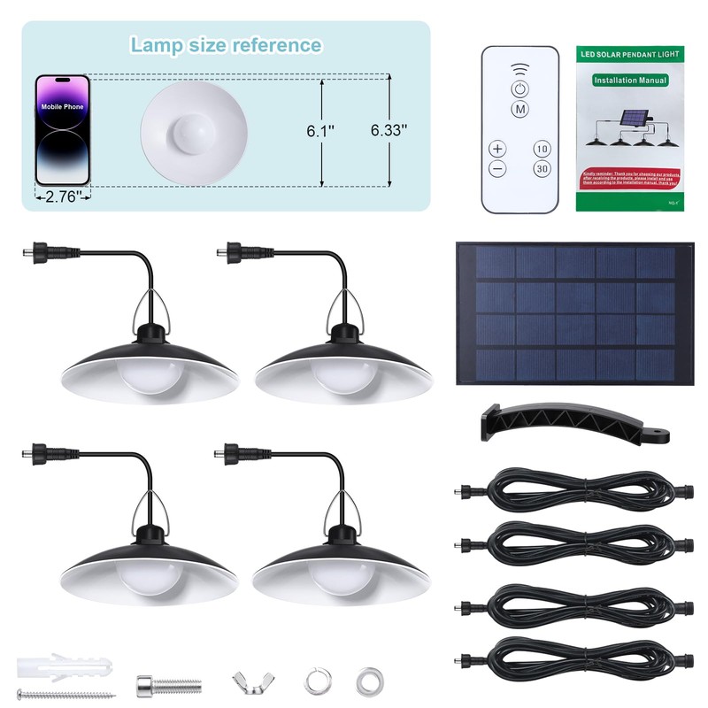 Solar Pendant Lights Outdoor IP65 Waterproof, 4 Heads Solar Powered