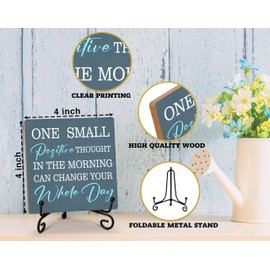 Inspirational Quote Desk Decor, One Small Positive Thought Can Change Your Whole Day, Wooden Plaque Sign With Iron Stand, Cheer Up Gift for Women Men, Christmas Birthday Gifts for Friend Coworker -43