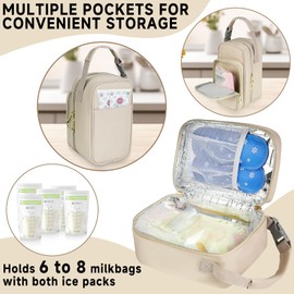 ZIOZERTT Breastmilk Cooler Travel Bag with Ice Pack,Portable Breastmilk Cooler Bag with Buckle Handle,Insulated Breastmilk Storage Bag Cooler,Apricot