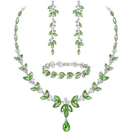 EVER FAITH Mujer Set de Joyería Cristal Austriaco Bola de Boda Hoja Collar Pendientes Sets para Novia