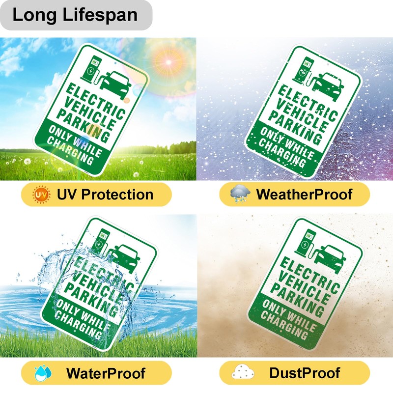 4 Pack 18x12 Inch Reflective Aluminum EV Charging Only Parking