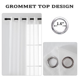 HUTO White Sheer Curtains 72 Inches Long for Bedroom Set of 2 Panels Grommet Faux Linen Window Voile Semi Baisc Sheer Curtains for Living Room 52x72 Inch