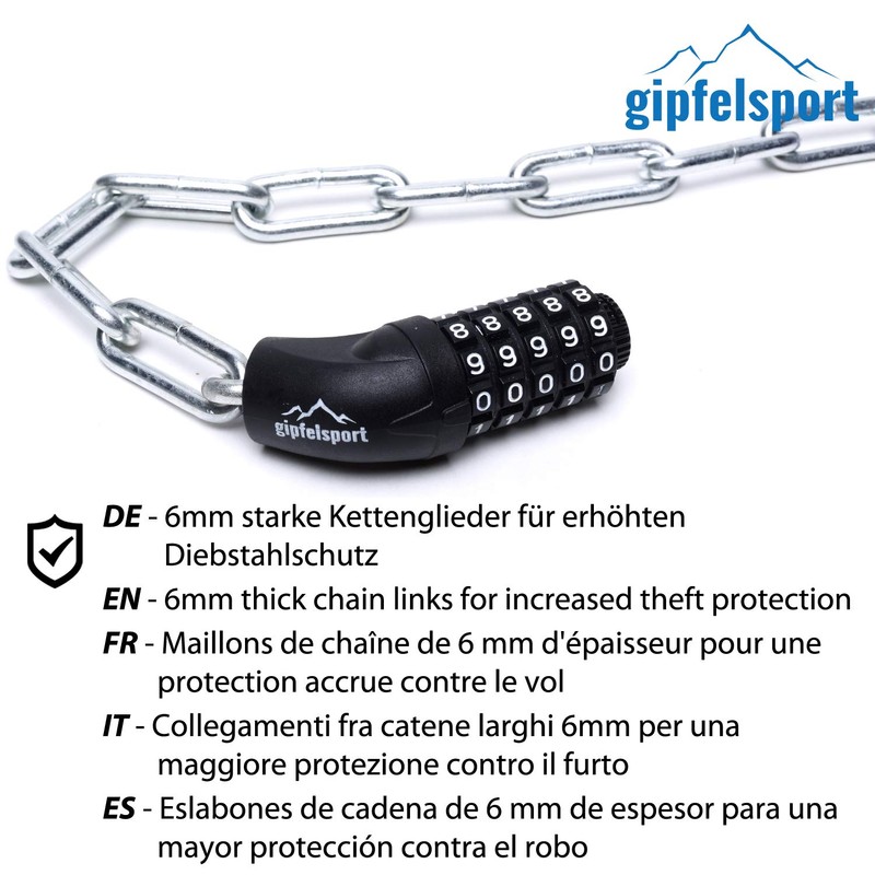 gipfelsport Bicycle Lock - Chain Lock with Numbers I Bicycle