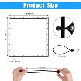 HOMEE Clear Tarps with Grommets,9.8 x 9.8 FT Heavy-Duty Waterproof Clear Tarp PVC Heavy Duty Tarpaulin with Ball Bungee Cord, Outdoor Rainproof Covering for Plants Gardens Chicken Coops and Patios