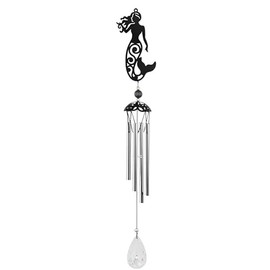 ICE ARMOR 25" Long Metal Black Mermaid Silhouette Wind Chime Statue Sculpture Ornament Decoration Garden Decor Ideas for Housewarming, Holidays and Birthdays Great Collectible