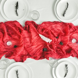 Time to Sparkle 5PCS Cheesecloth Table Runner 90X400CM Vintage Gauze Romantic Table Runner for Wedding Bridal Shower Birthday Party Table Decor Red