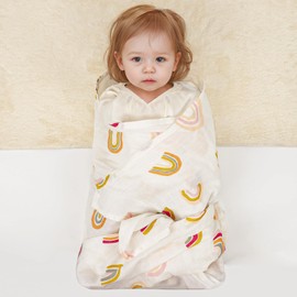 KAKU NANU Baby Swaddling Cloth Baby Blanket Muslin Burp Cloths 100% Cotton 110 x 120 cm Thin Breathable Muslin Nappies Baby Wrap for Newborn Boys and Girls Rainbow