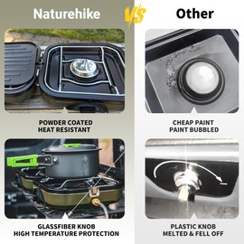 Naturehike 2 Burner Folding Camping Stove with Griddle, Portable Camp Gas Stove with 16000 BTU, 2 Adjustable Burners & Piezo Ignition, Compatible with Blend Isobutane Fuel