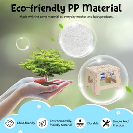 ACKO Folding Step Stool 9 Inch 300 lb Capacity, Plastic Foldable Step Stools for Kids and Adults, Folding Stools Suitable for Kitchen, Stepping Stool with Handle Khaki 1PC