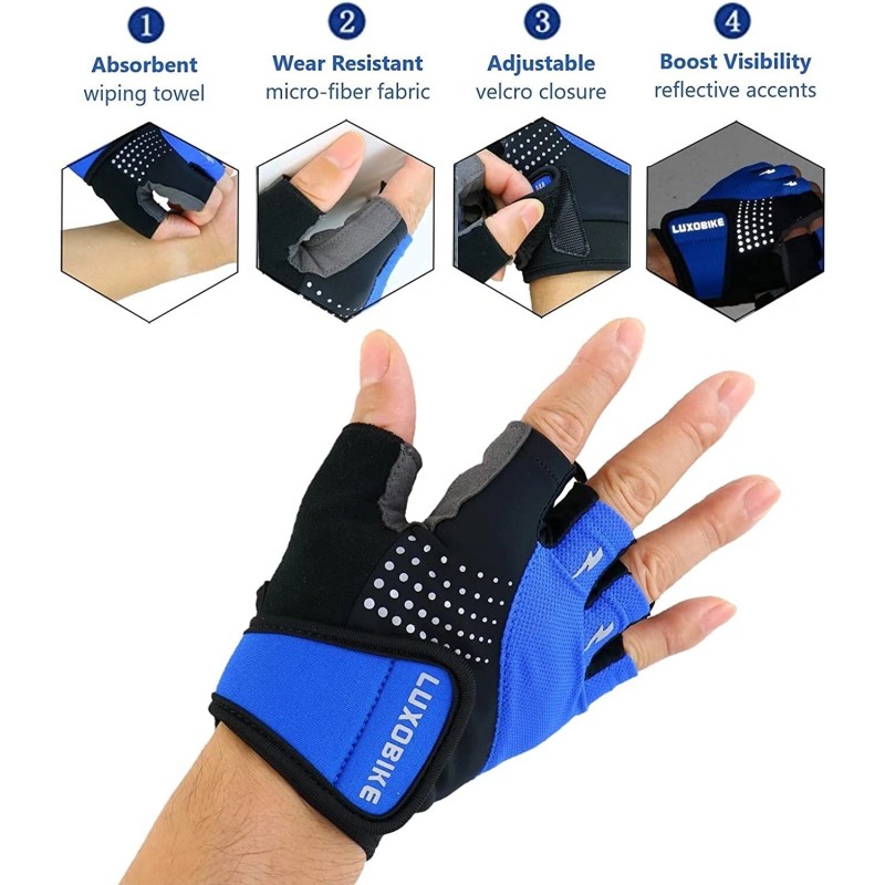 Luxobike Large Cycling Blue MTB Road Bike Gloves for Men