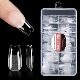 Quaferen Coffin Nails Tips Medium: 240pcs Pre-shape Acrylic Fake Nail Tips Coffin - 12 Sizes Soft Gel Full Cover Clear Gelly Press on False Tip for Nail Extension Salon Home
