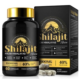 Shilajit Kapseln, 1000mg Tagesdosis, 60 Kapseln (hochdosiert), 40% Fulvinsäure, original Kapseln extra hochdosiert das schwarze Gold Himalayas, reich an Mineralien (A)