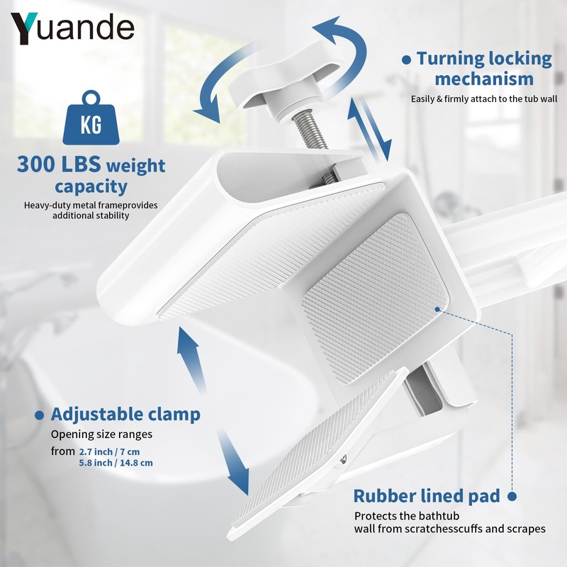 Bathtub Grab Bar, YuanDe 20 x 6 Inch Adjustable Bathtub