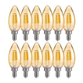 FLSNT LED Candelabra Light Bulbs 40W Equivalent, B11 E12 Small Base Chandelier Bulbs, 2200K Warm White, Dimmable, 330LM, Amber Glass Finishing, 12 Pack