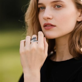 Libellen Ring aus S925 Sterling Silber Libellen Löffelring verstellbare Daumenringe Moosachat Schmuck Geschenk für Frauen Damen (6)