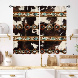 Cortinas con estampado de vaca, piel de vacuno café rústica de animales de granja para recámara, sala de estar, habitación de los niños, geometría azteca, estilo occidental, granja, piel vacuna de las