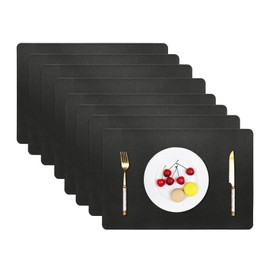 Vinjiasin Black Leather Placemats for Dining Table Set of 8 Waterproof Wipeable Place Mats Heat Resistant Indoor Outdoor Kitchen Table Mats Easy to Clean Sturdy