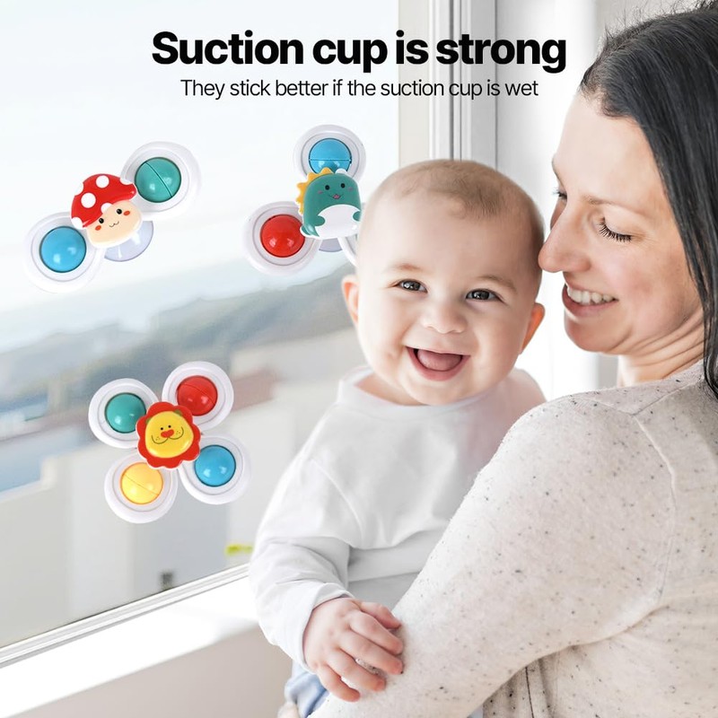 OLIGEI 3PCS Suction Cup Spinner Toys for 1 2 Year