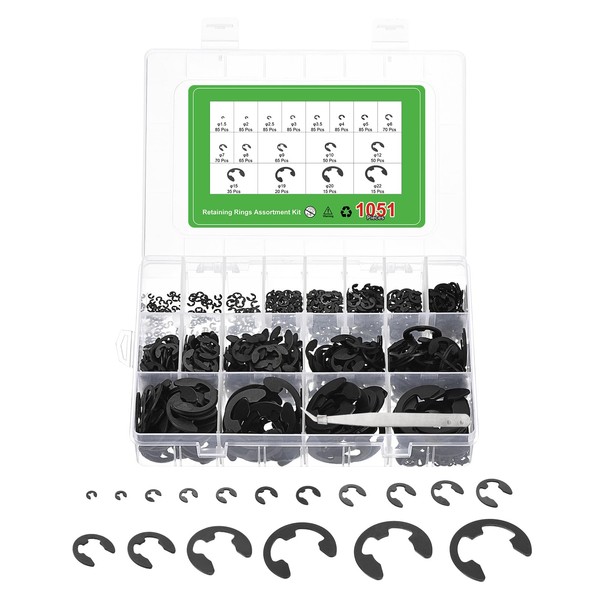 uxcell 1051 Pcs E-Clip Assortment Kit, 17 Sizes M1.5, M2,