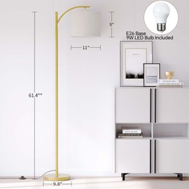 SUNMORY Arc Floor Lamp, Modern Floor Lamp with 9W 3 Color Temperatures Bulb, Metal Standing Lamps with Adjustable Hanging Lampshade, Tall Floor Lamps for Living Room, Bedroom, Office