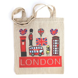 Lang Horn Original London Novelty Present Gift Printed Tote Bag - 14x16 inch Long Handle Cotton gift, Souvenir, Keepsake, Memorabilia (Flag 1 (white))