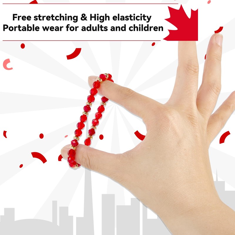 Canada Day Beaded Bracelet, 6 PCS Red & White Maple