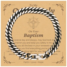 DARIN GIFT To My One & Only Cuban Link Bracelet Gifts For One & Only - May God Look Down On You - Cross Catholic Christian Baptism First Communion Confirmation Christmas Gifts