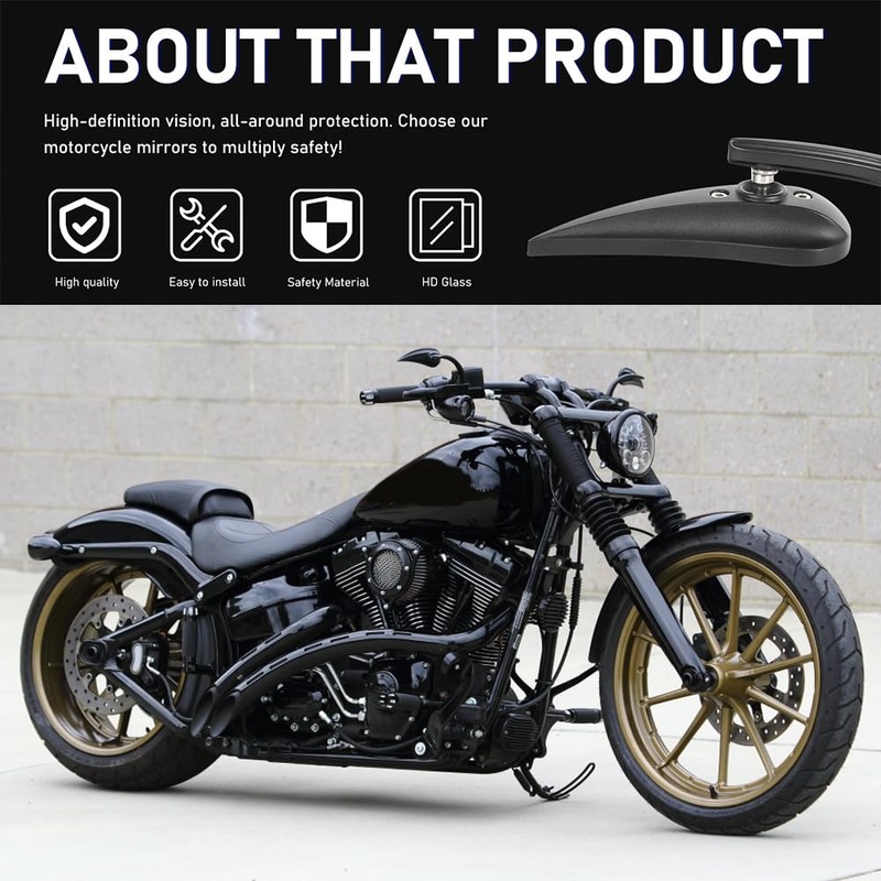 goodfitment M8 M10 Black Motorcycle Mirrors,2Pcs Universal Water Drop Shape