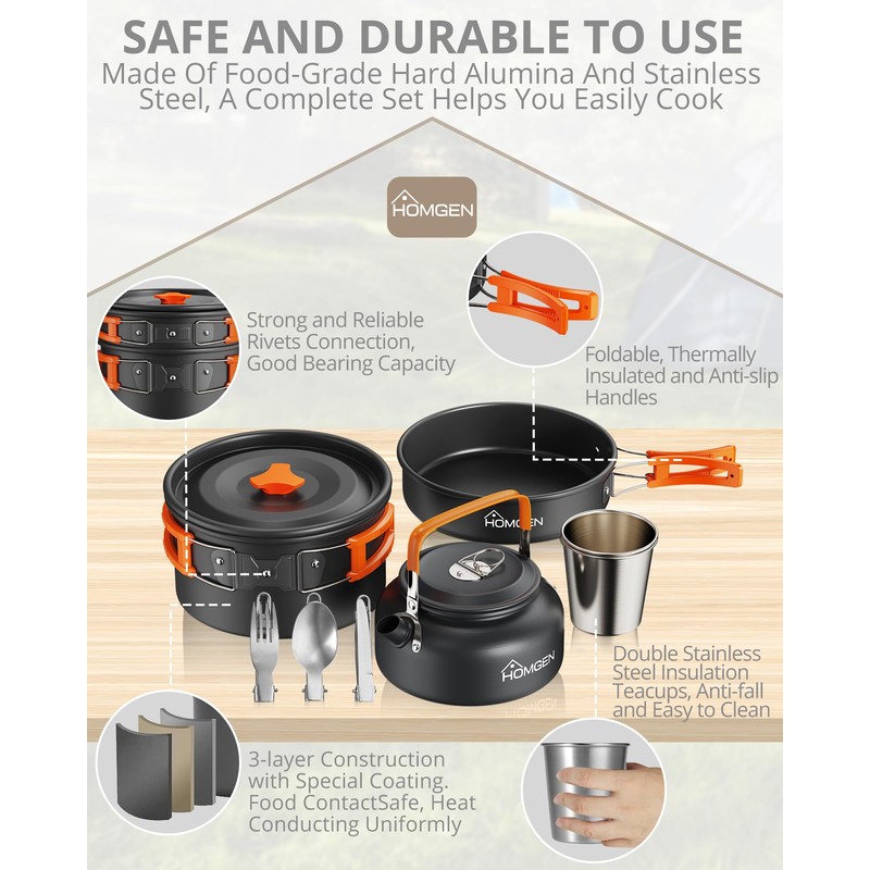 FUGEN Jungen Camping Cook Set Cooking Set, Black, Big