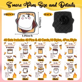 Tondiamo 60 Sets S'more Appreciation Gifts Bulk S'more Marshmallow Enamel Pins Marshmallow Lapel Pins for Backpacks with Thank You Cards Christmas Thanksgiving Gifts for Employee Teacher Team