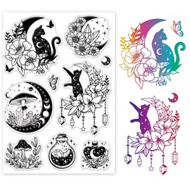 GLOBLELAND Moon and Cat Clear Stamps for DIY Scrapbooking Fairy Tale Mushroom Silicone Clear Stamp Seals 21x15cm Transparent Stamps for Cards Making Photo Album Journal Home Decoration