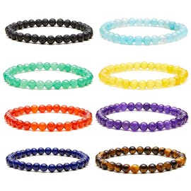 Cubahop Natural Pearl Bracelet 6 mm Amethyst Gemstone Stone Bracelets Crystal Bracelet Beads Lucky Tiger Eye Stone Bangles Jewellery for Women and Girls (Volcanic Stone)