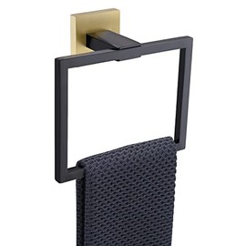 TQKAG Black and Gold Towel Ring Bathroom Hand Towel Holder Stainless Steel Square Towel Bar Hangers Wall Mounted