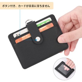 Horizontal ID Card Holder with Elastic Reel Strap Neck Passcase Coin Purse Holds 3 Cards for Both Sides Unisex (Black)