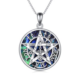 CUPENDA Tetragrammaton Pentacle Necklace Sterling Silver Pentagram Wiccan Pendant Pagan Mothers Day Jewelry Gift for Mom Women Men