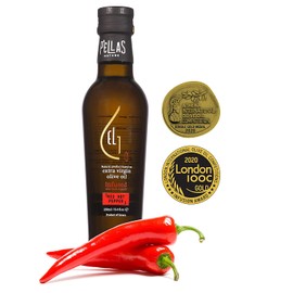 Pellas Nature, Fresh Organic Red Hot Pepper Infused Greek Extra Virgin Olive Oil, 2020 Award Winning, Single Origin, All-Natural, No-Additives, 250 ml (8.5 oz.) Glass Bottle