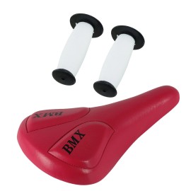 PRO+ Pink BMX Vinyl Saddle & White/Black Ends Mushroom Grips BMX BIKE