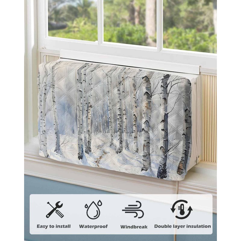 Winter Forest Indoor Air Conditioner Cover for Window Units, Shabby