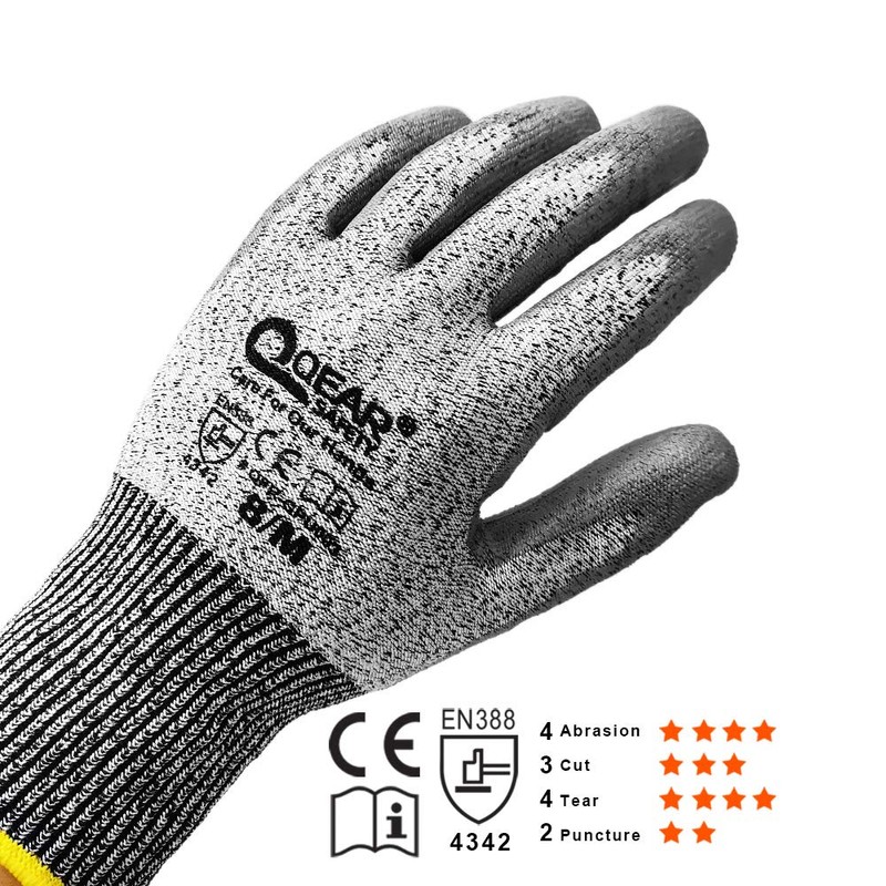 QEARSAFETY 3 Pairs Cut Protect Level 3 Work Gloves, HPPE