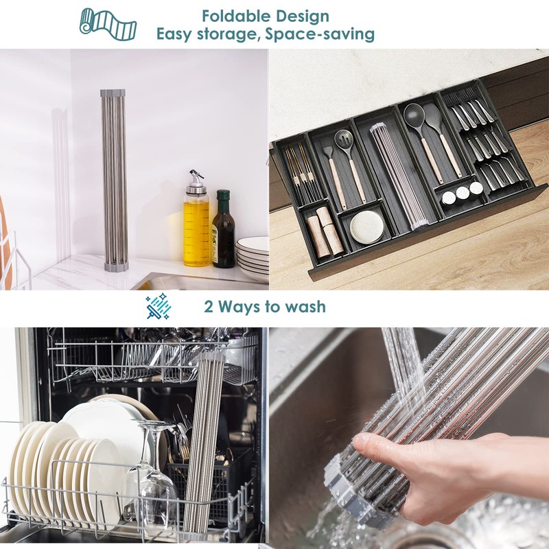 Tomorotec Roll Up Dish Drying Rack Over The Sink Grey